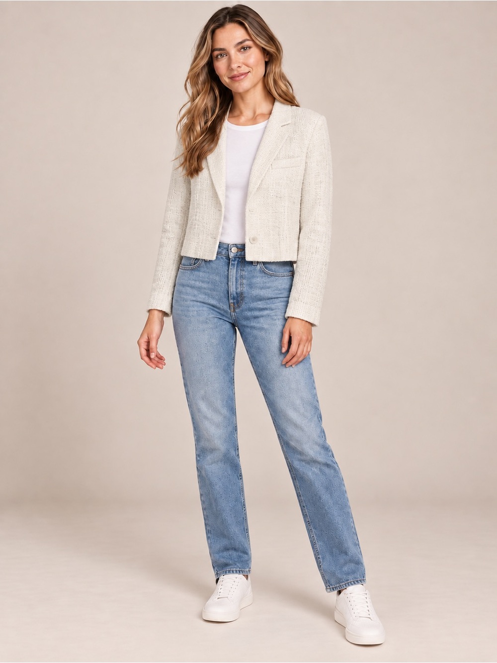 Abercrombie & Fitch White Tweed Cropped Blazer Jacket Women’s Small